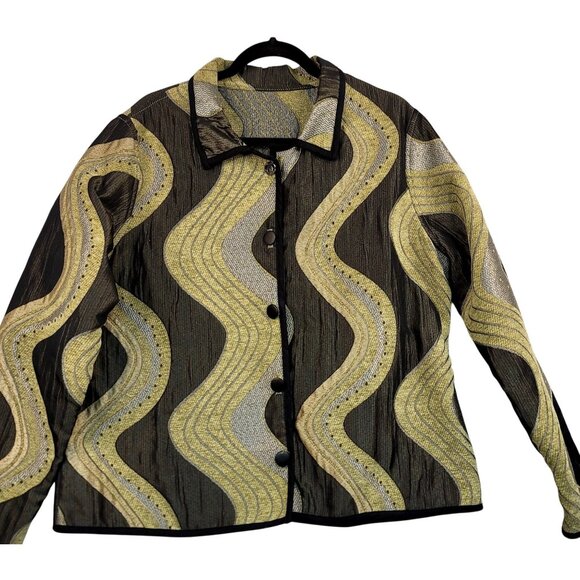 Winding River Womens Tapestry Wave Pattern Boho Artsy 90's  Jacket XL Sage USA - Picture 1 of 11